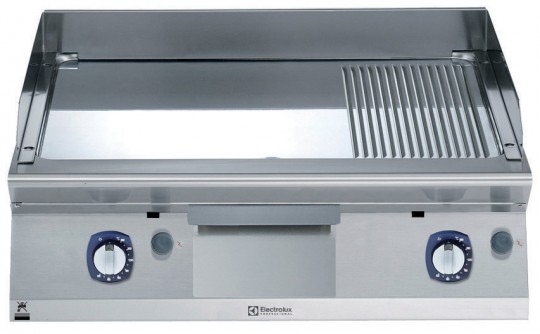 BAKPLAAT, 2 ZONES, GLAD-GERIBT, GEPOLIJST CHROOM, 800 MM, TOPMODEL, GAS